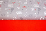 Stoffpaket French Terry + Bündchen Rock and Roll, hellgrau, rot