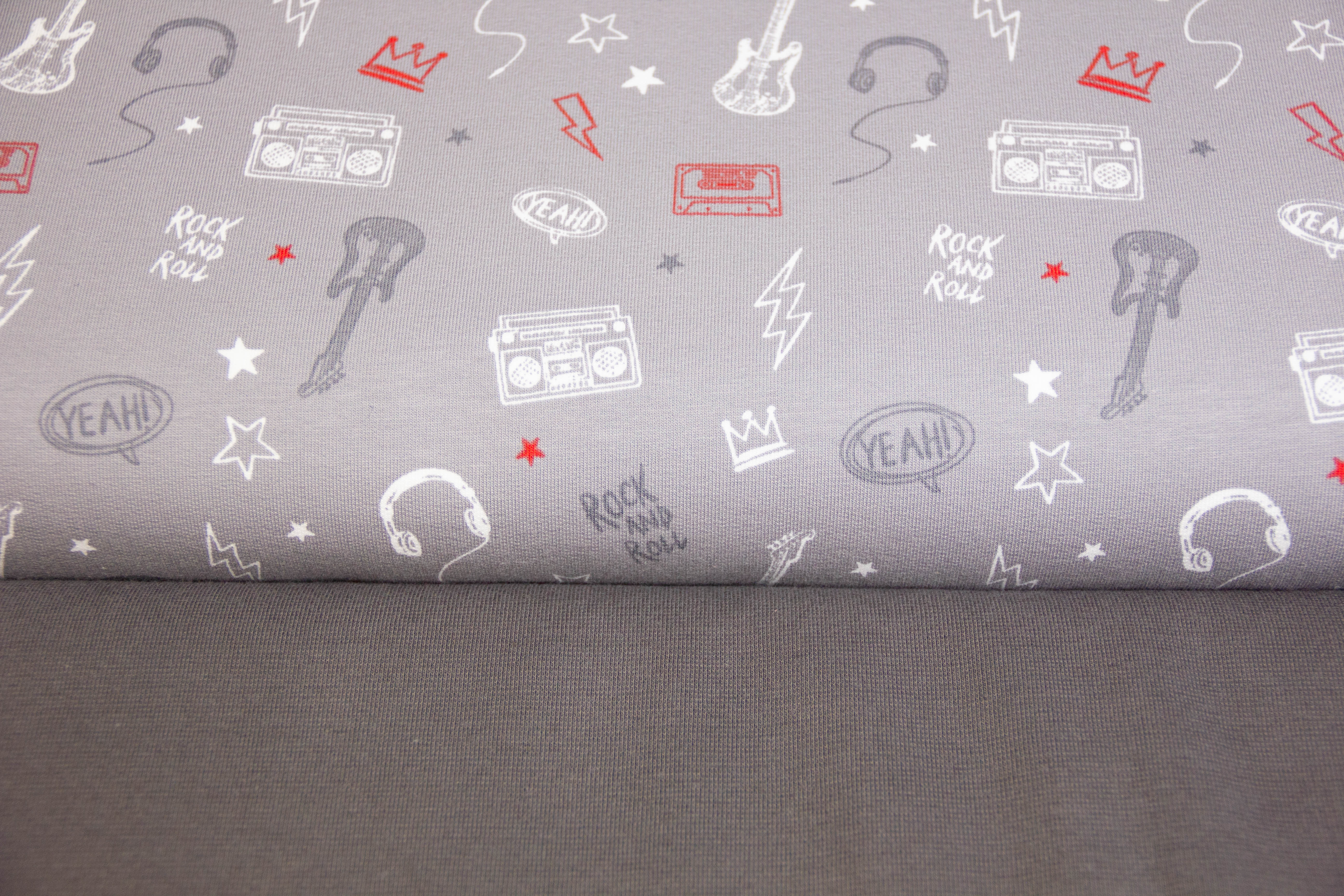 Stoffpaket French Terry + Bündchen Rock and Roll, hellgrau, anthrazit