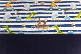 Stoffpaket French Terry + Bündchen "Zootiere auf dem Fahrrad", weiß, marine