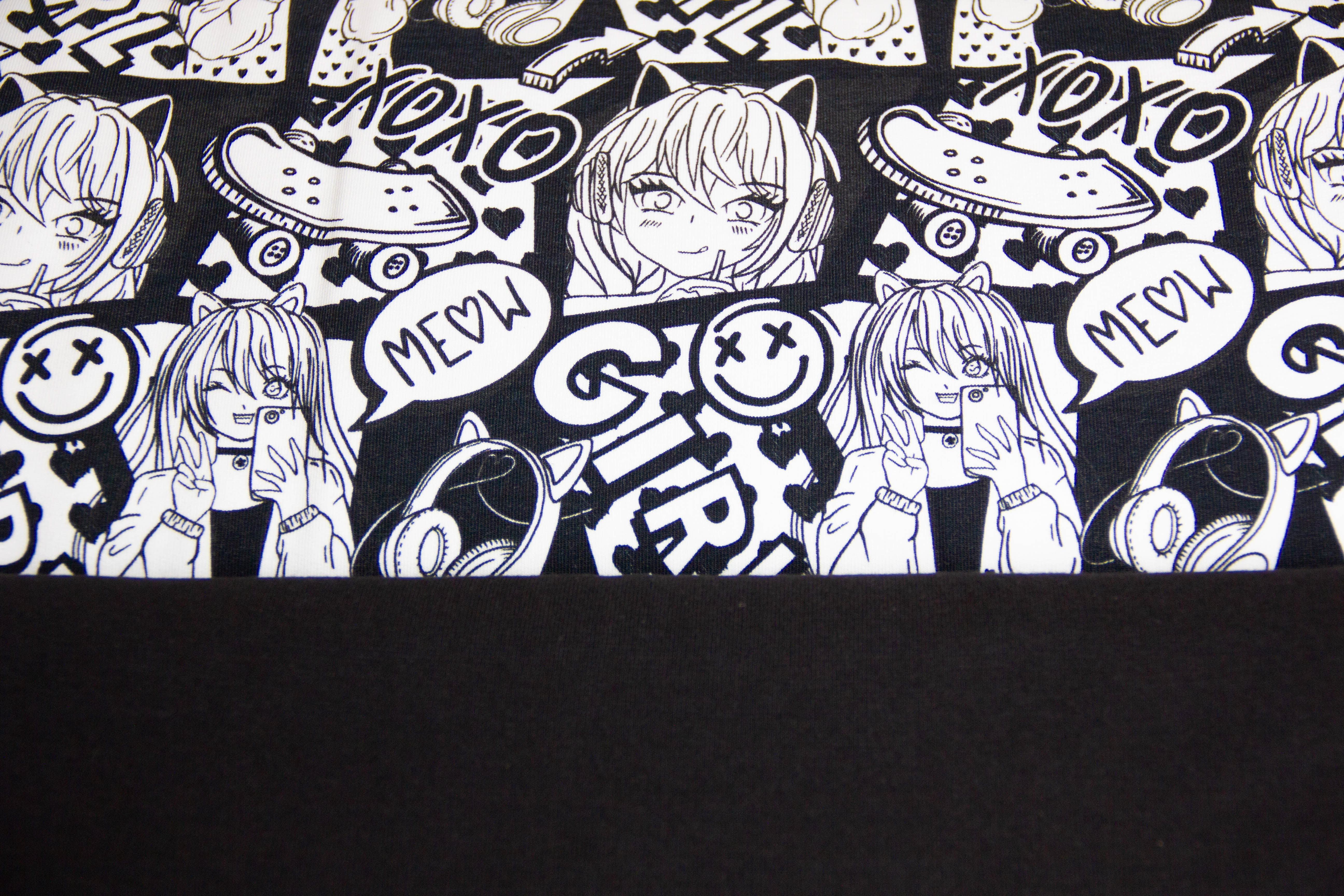 Stoffpaket French Terry + Bündchen French Terry Manga, Girls, Fräulein von Julie, FVJ-4352, schwarz