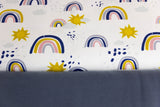 Stoffpaket French Terry + Bündchen French Terry mit Regenbogen und Sonne, Fräulein von Julie, ecru, blau