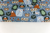 Stoffpaket French Terry + Bündchen "Camping" mit Bären und Füchsen, rauchblau, weiß
