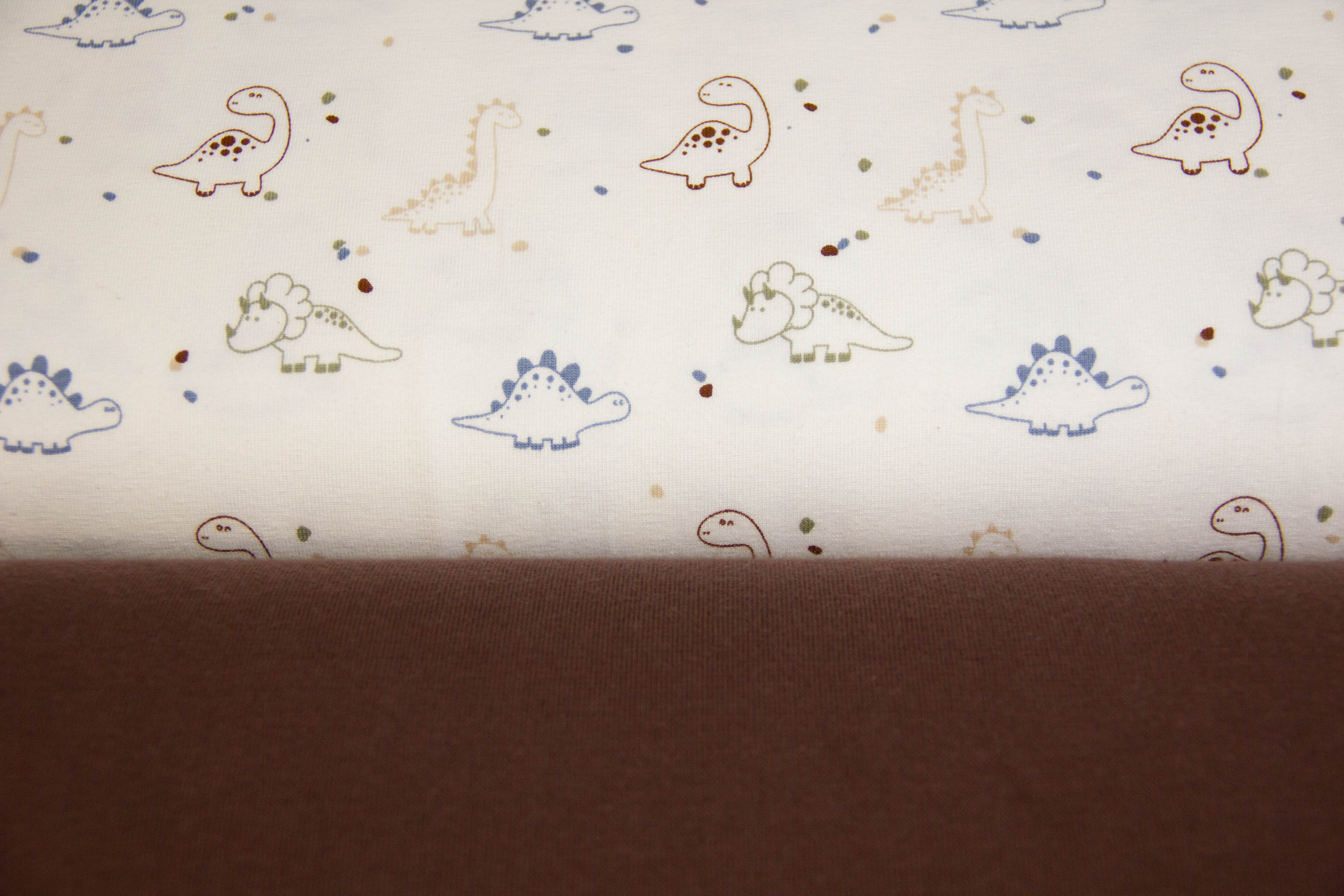 Stoffpaket Jersey + Bündchen mit Dinosauriern, ecru, braun