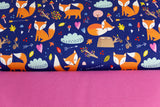 Stoffpaket Jersey + Bündchen mit Füchsen, Fräulein von Julie, dunkelblau, beere