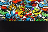 Stoffpaket Jersey + Bündchen Graffiti, bunt, schwarz