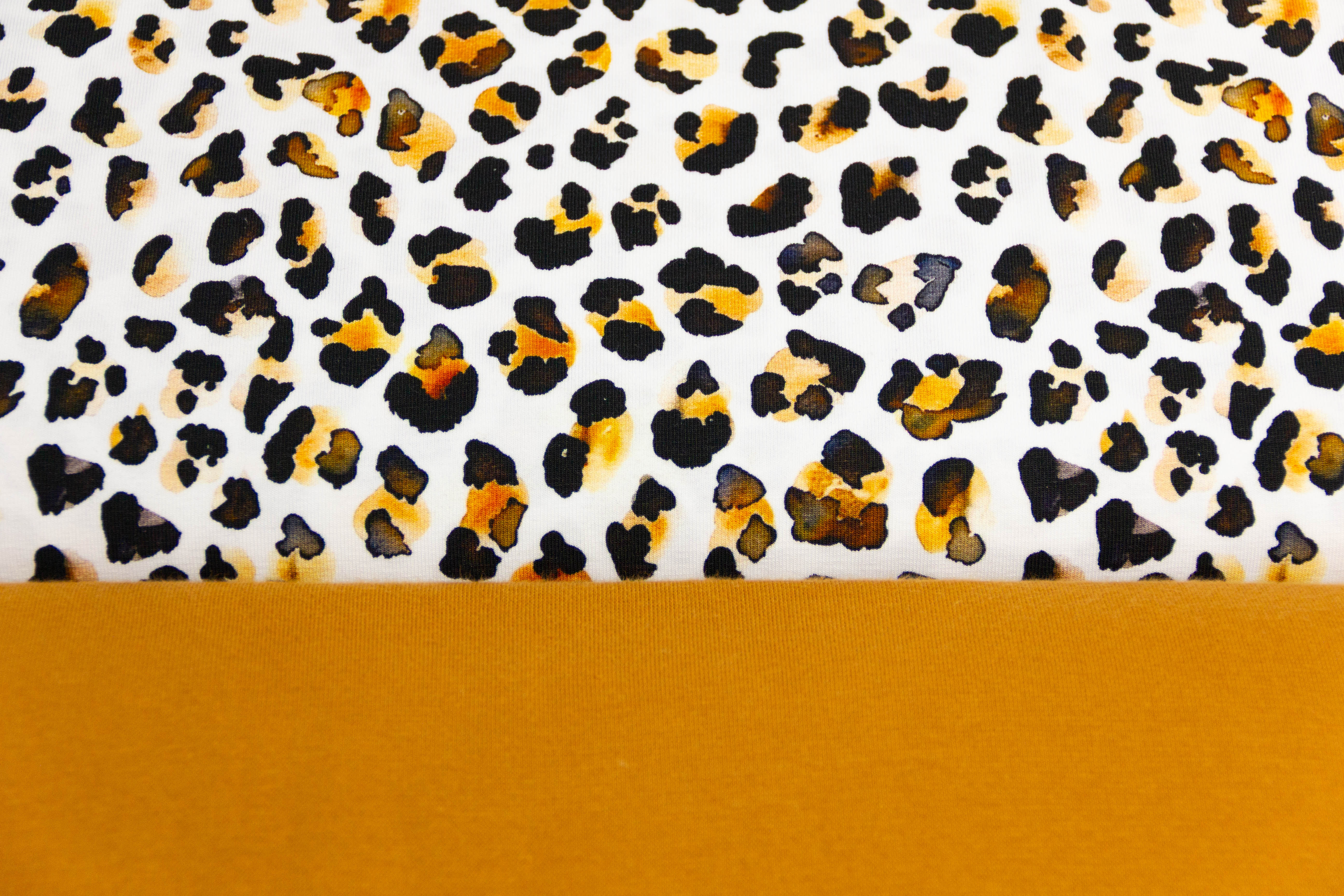 Stoffpaket Jersey + Bündchen Jersey mit Leo Print, Fräulein von Julie, weiß, ocker
