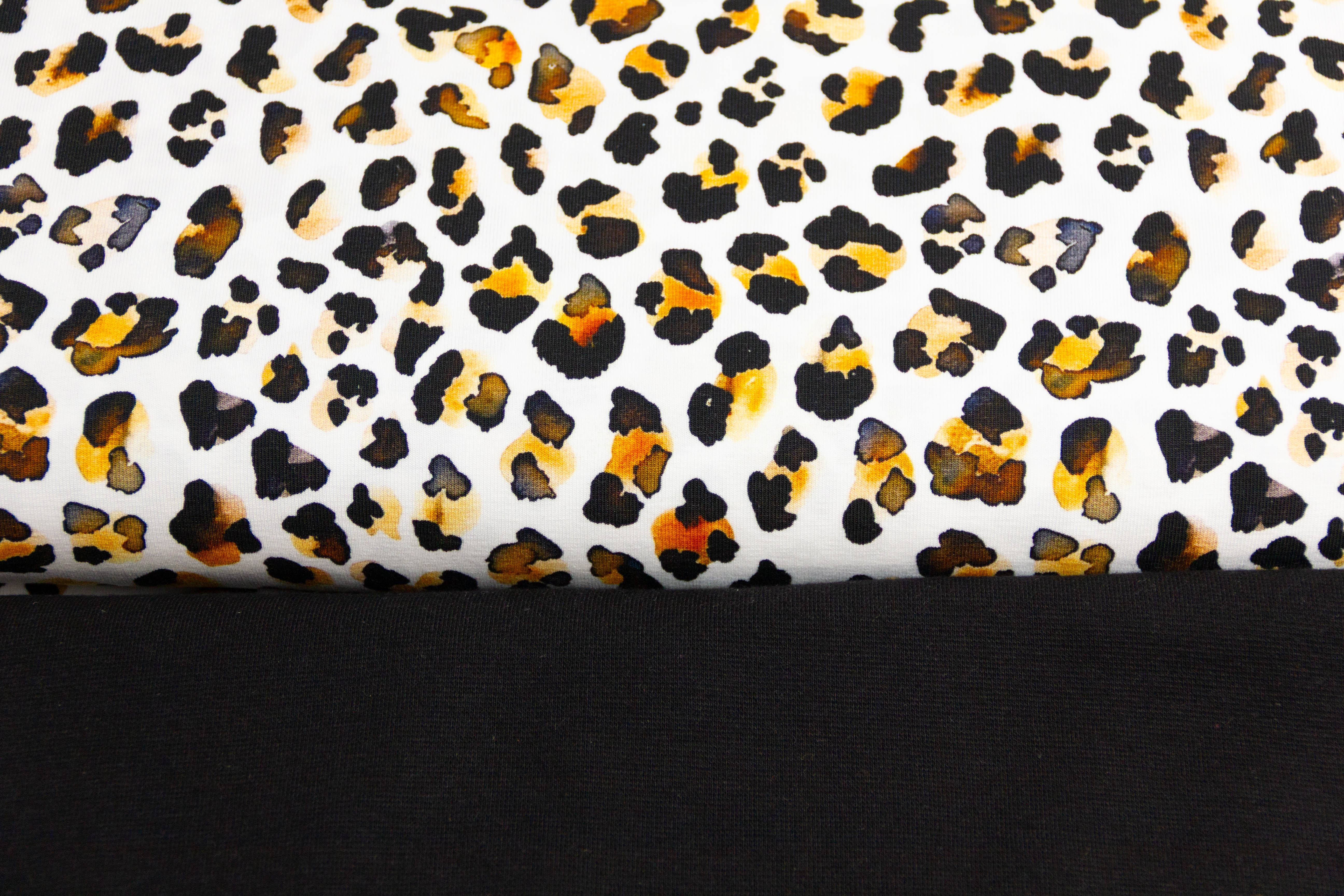 Stoffpaket Jersey + Bündchen Jersey mit Leo Print, Fräulein von Julie, weiß, schwarz