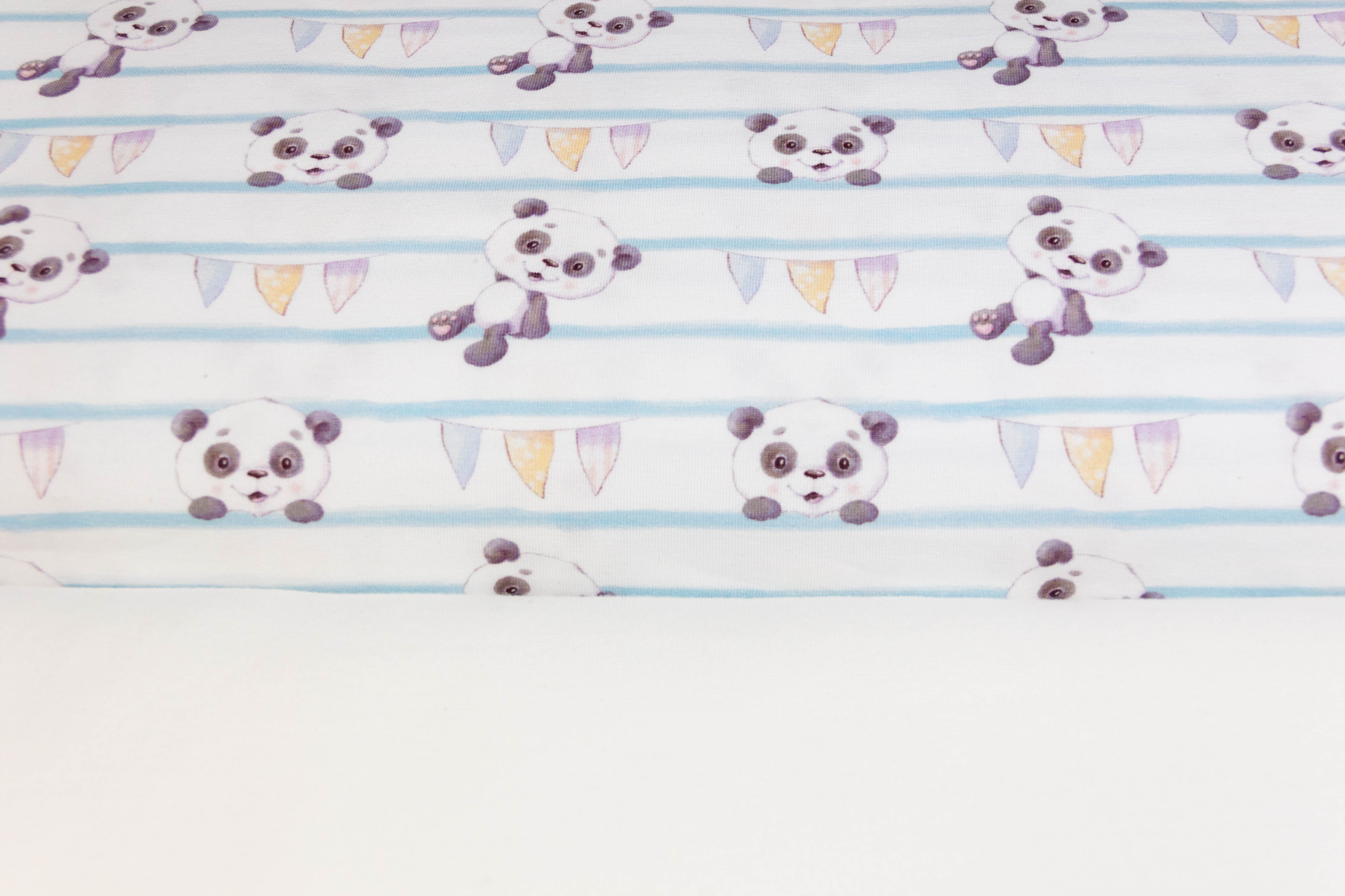 Stoffpaket Jersey + Bündchen mit Pandas, weiß, hellblau
