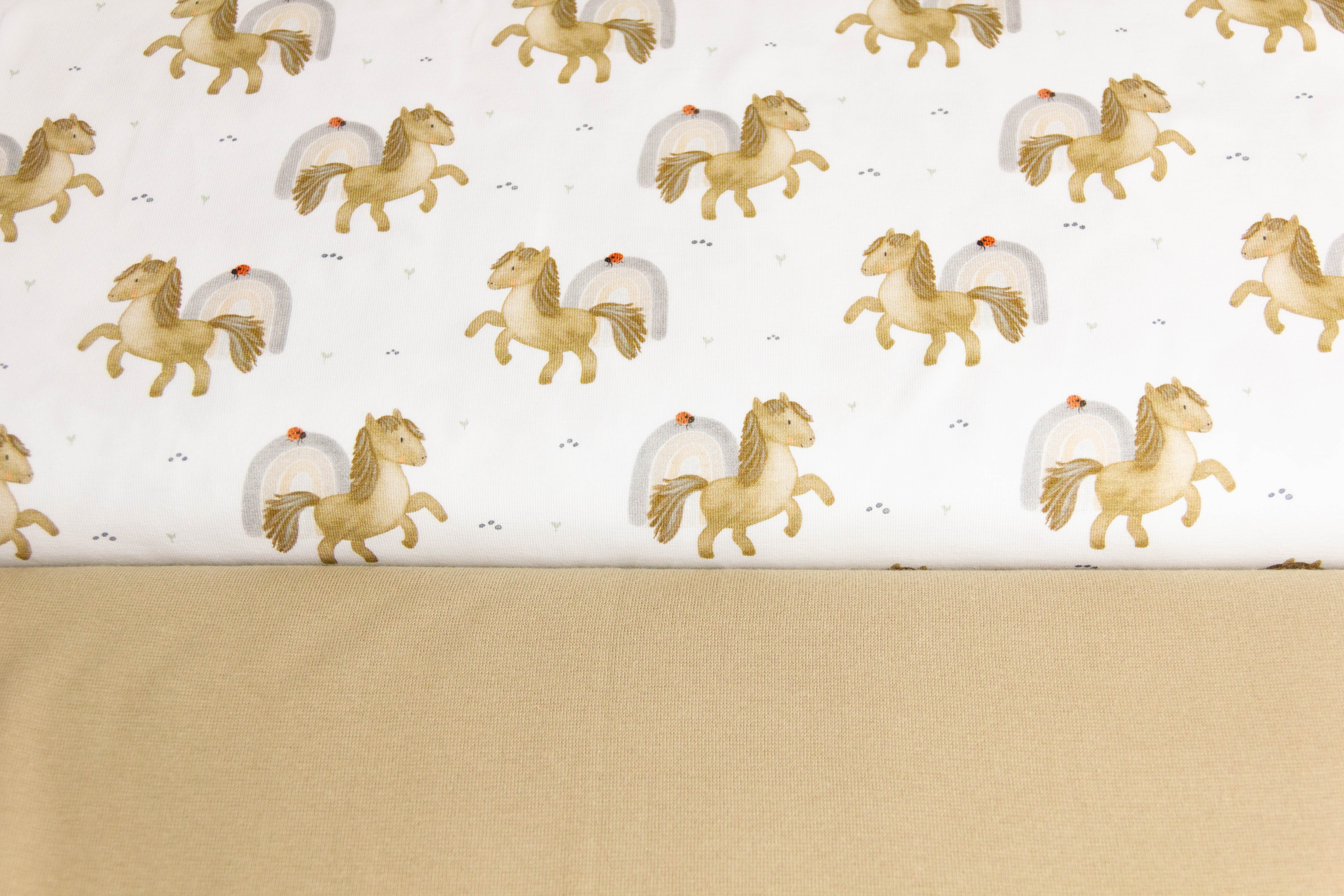 Stoffpaket Jersey + Bündchen Jersey mit Pferden und Regenbogen, Fräulein von Julie, ecru, camel
