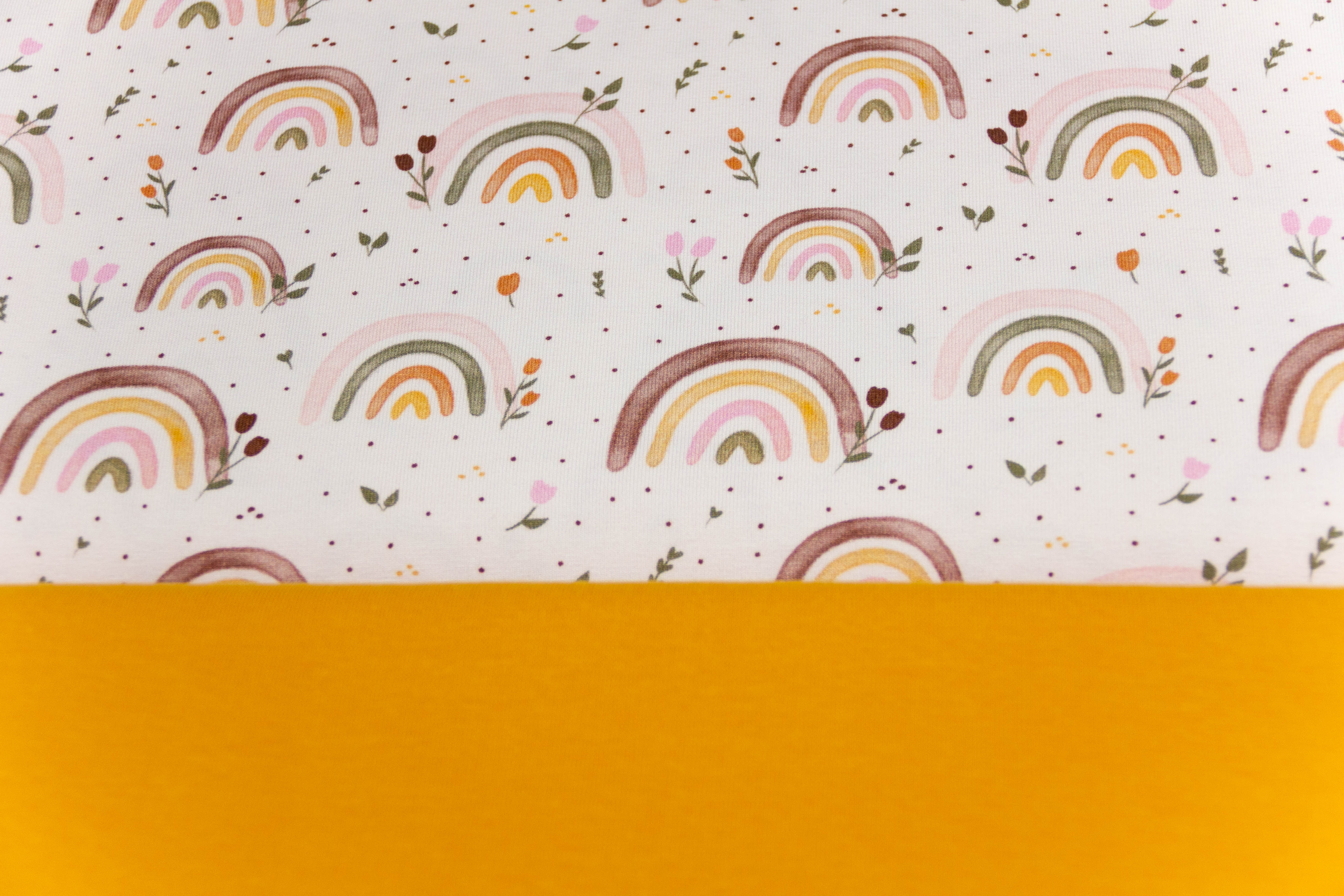 Stoffpaket Jersey + Bündchen mit Regenbogen, Fräulein von Julie, cremeweiß, senfgelb