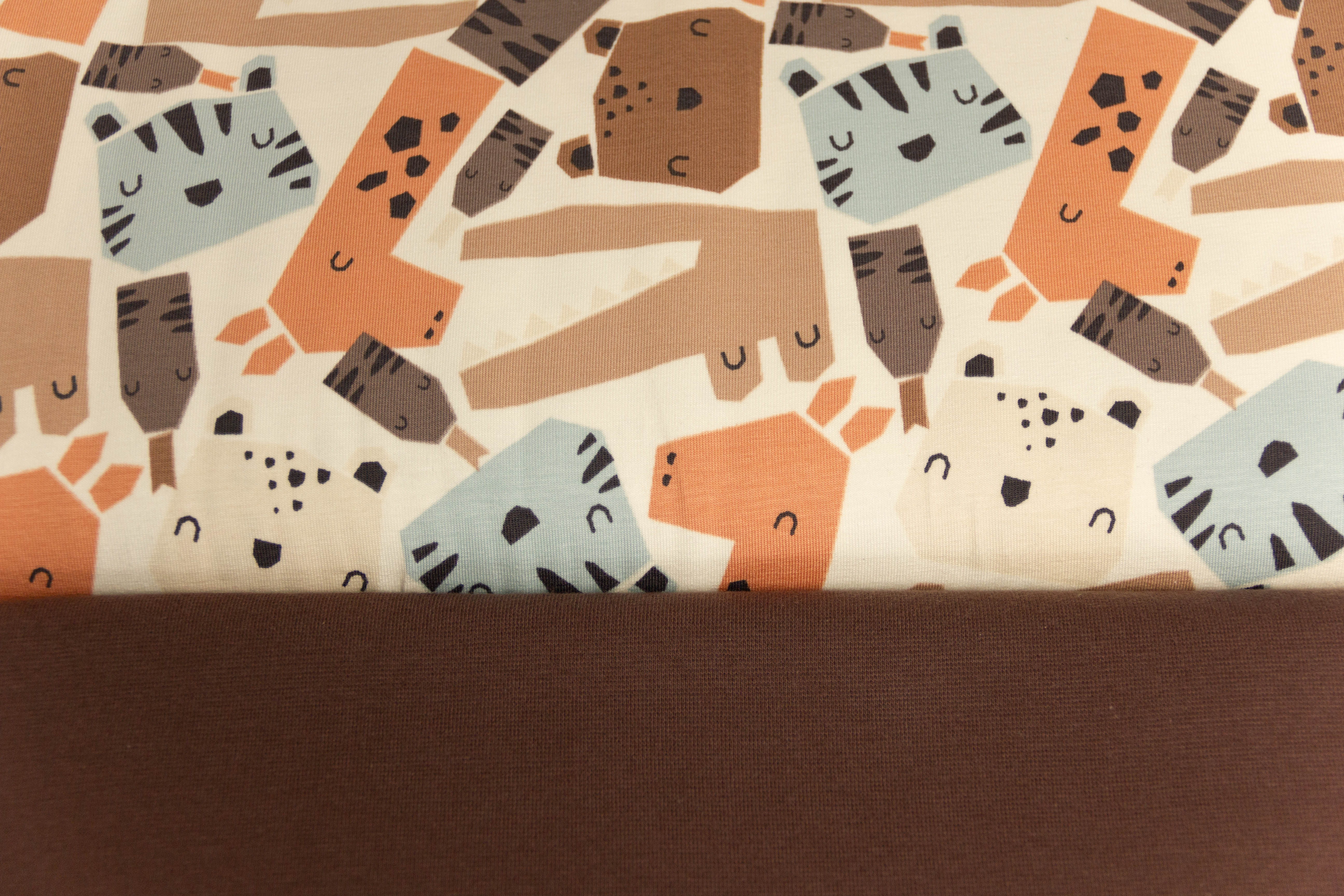 Stoffpaket Jersey + Bündchen mit Tieren, beige, braun