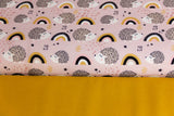 Stoffpaket Stretch Sweat + Bündchen mit Igeln und Regenbogen, Fräulein von Julie, rosa, gold