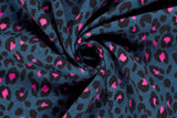 Stretch Sweat Leo, Animal Print, marine, 0,5 m