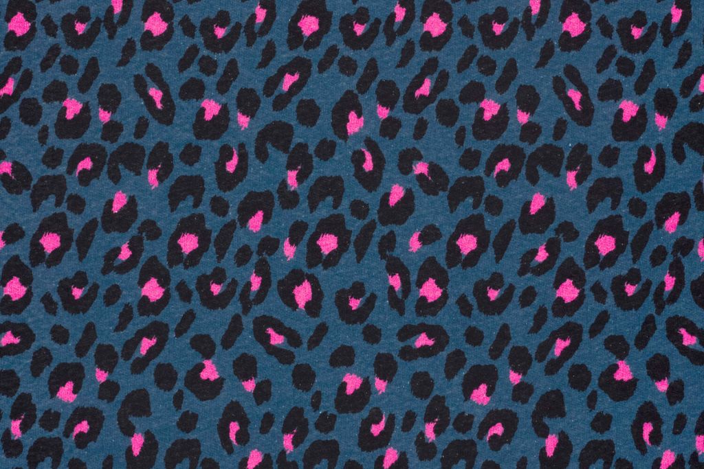 Stretch Sweat Leo, Animal Print, marine, 0,5 m