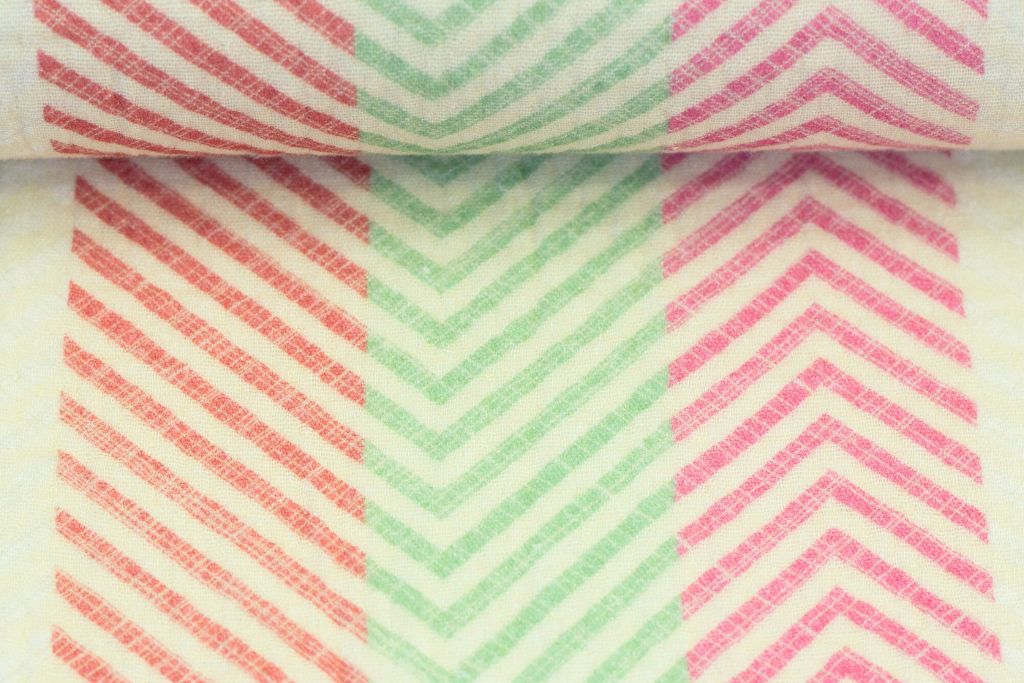 Restmenge 98 cm Musselin, Double Gauze, "Thea" mit Streifen, Chevron, pink, grün, beige