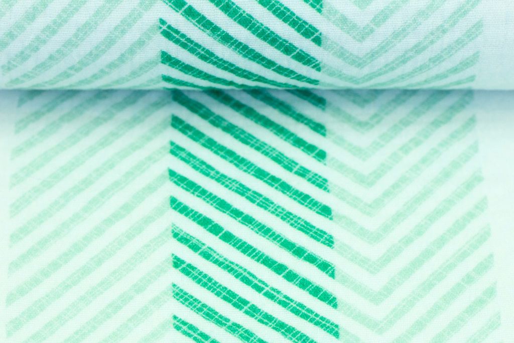 Restmenge 61 cm Musselin, Double Gauze, "Thea" mit Streifen, Chevron, grün, Swafing