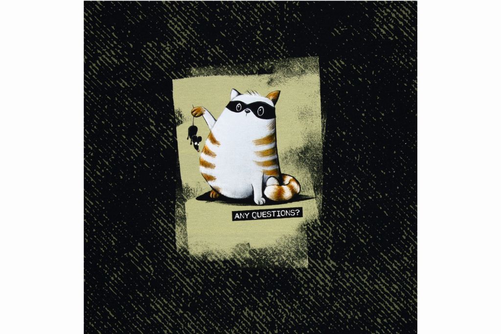 French Terry Panel "Any Questions?", Think outside, khaki, schwarz, Thorsten Berger, Swafing