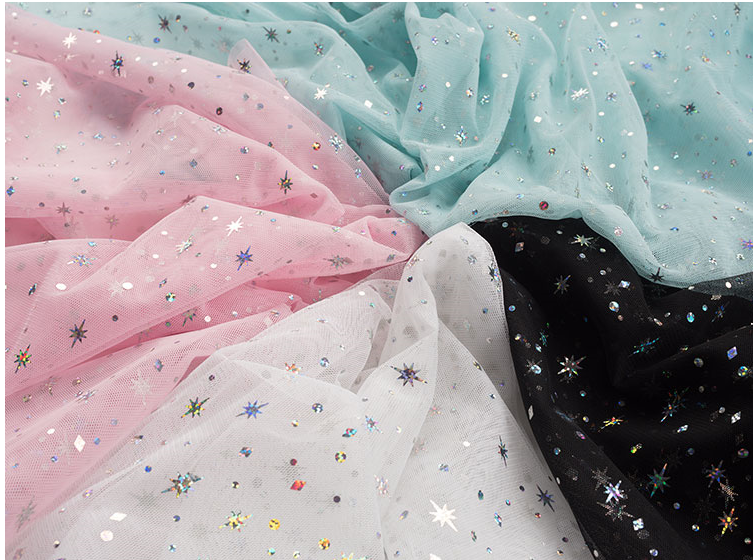 Tüll "Elsa" mit Glitzersternen, rosa, 0,5 m