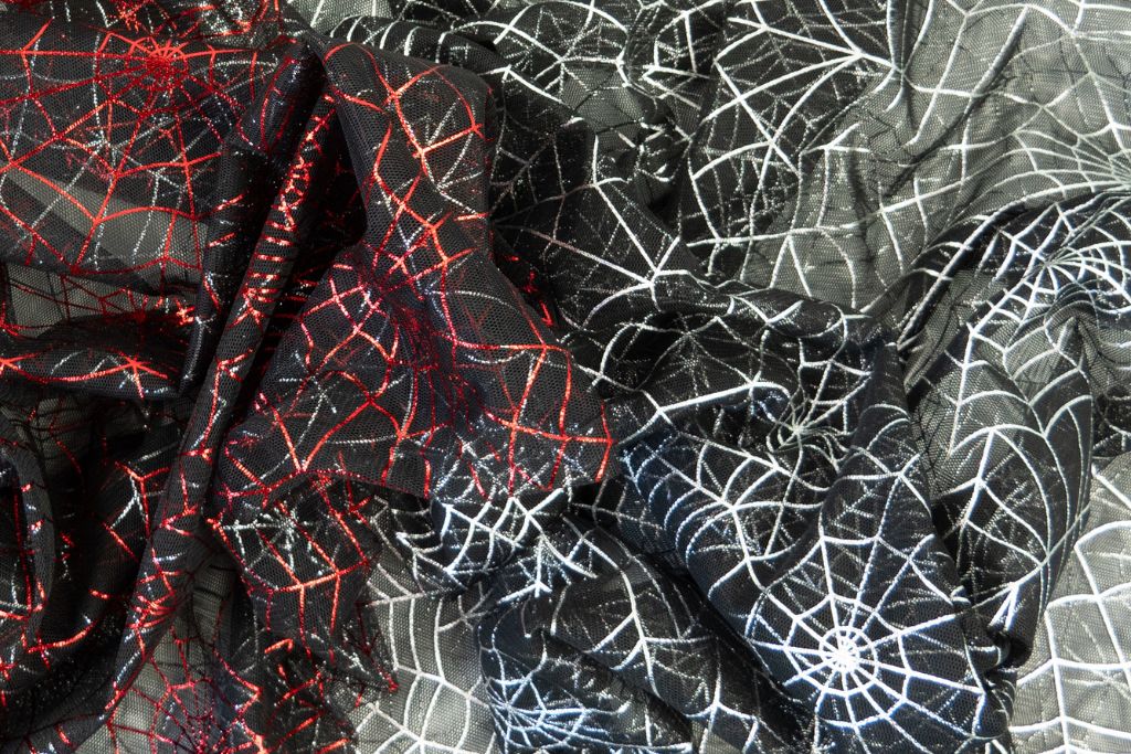 Feintüll, Tüll "Spider Web", schwarz, silber, 0,5 m