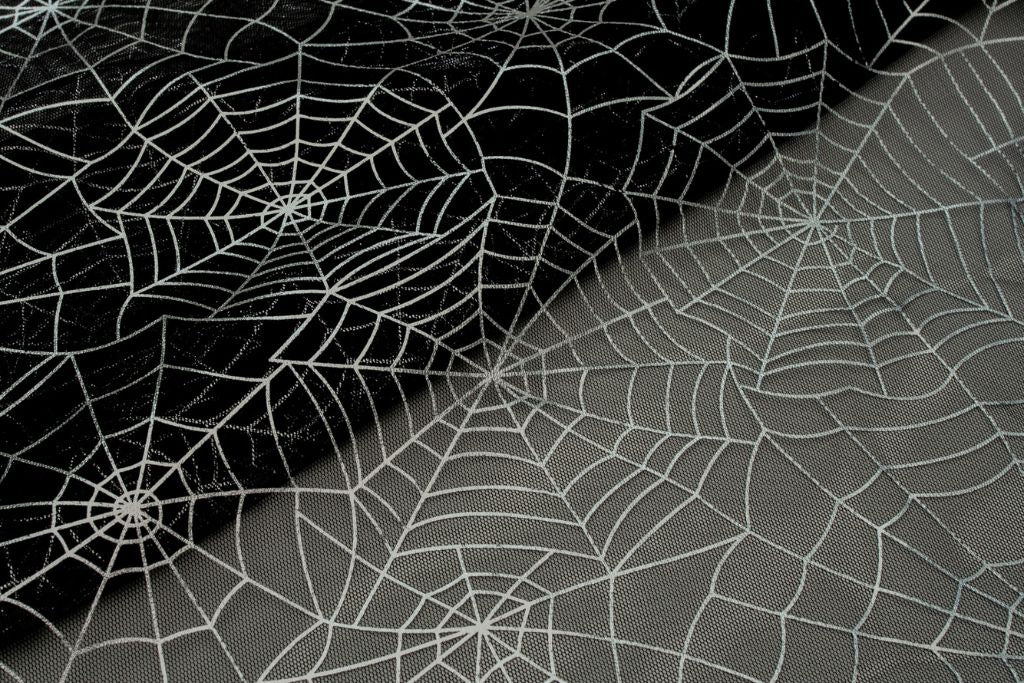 Feintüll, Tüll "Spider Web", schwarz, silber, 0,5 m