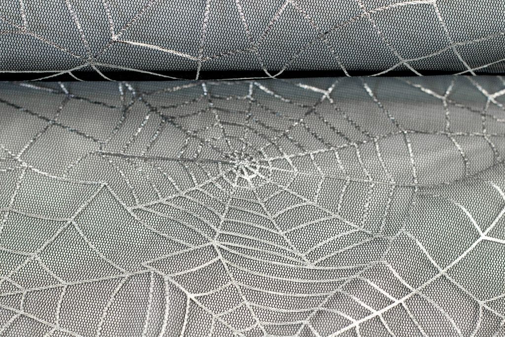 Feintüll, Tüll "Spider Web", schwarz, silber, 0,5 m