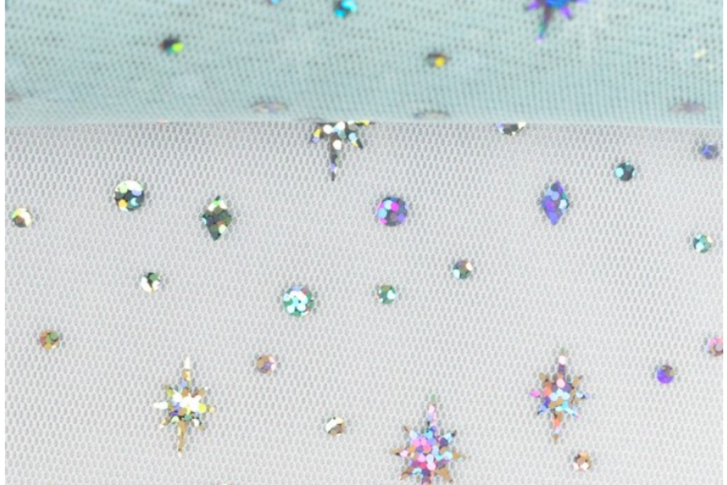 Tüll "Elsa" mit Glitzersternen, helltürkis, 0,5 m