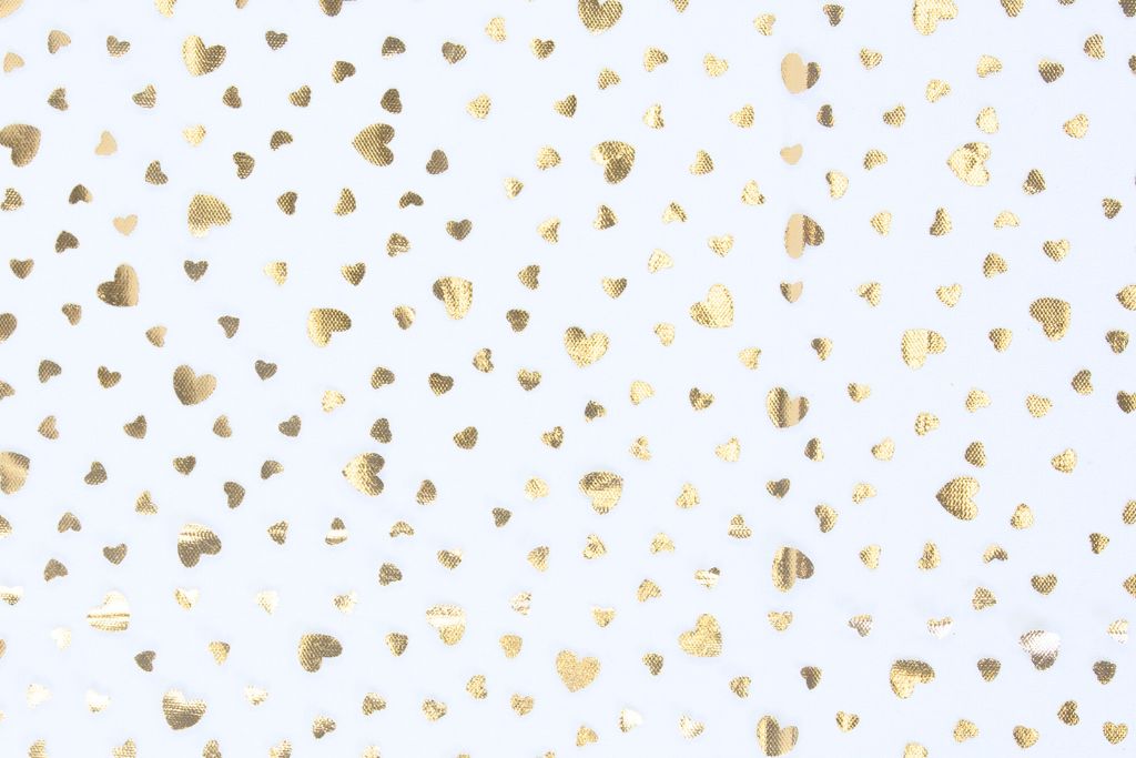 Feintüll "Twinkle" mit Herzen, weiß, gold, Foliendruck, Swafing, 0,5 m