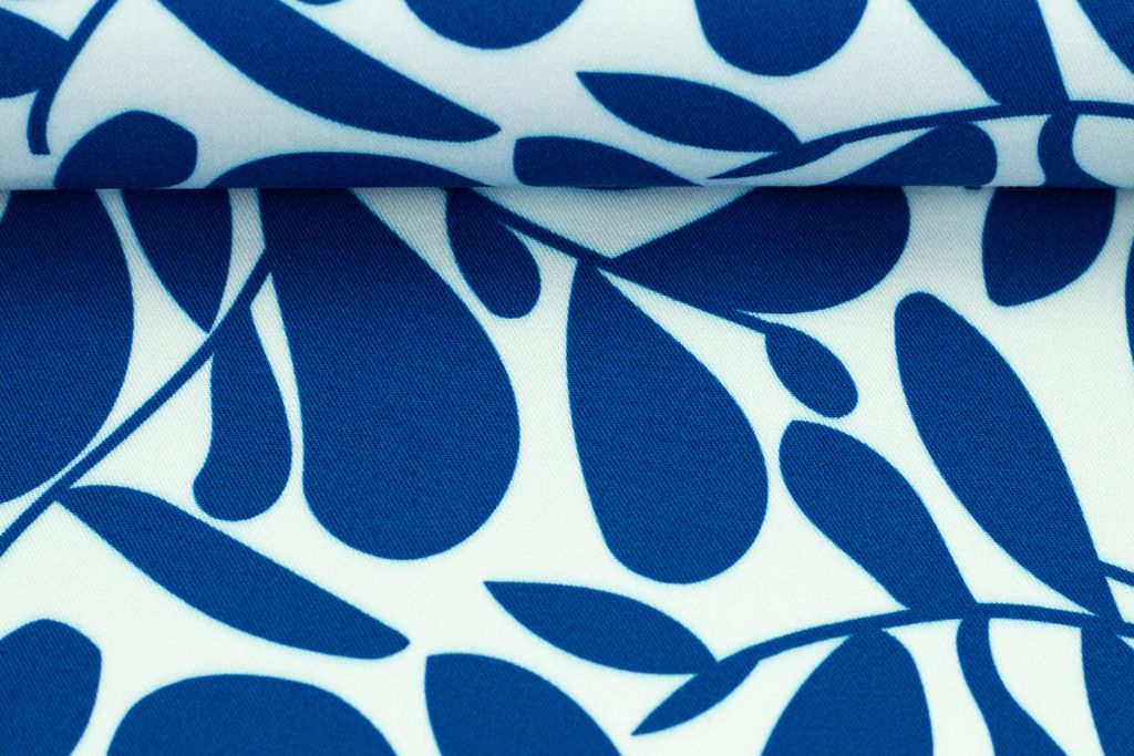 Viskose Webware "Hojas", lillesol & pelle, Swafing, blau, weiß, 0,5 m