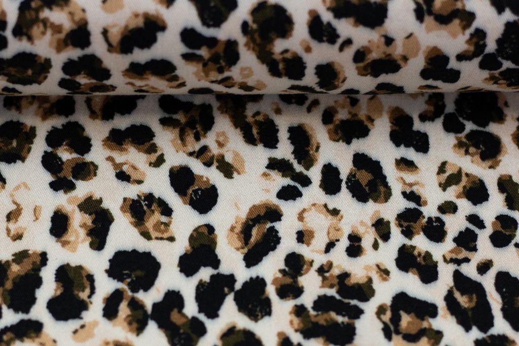 Restmenge 35 cm Viskose Webware "Namibia", Leoprint, schwarz, natur