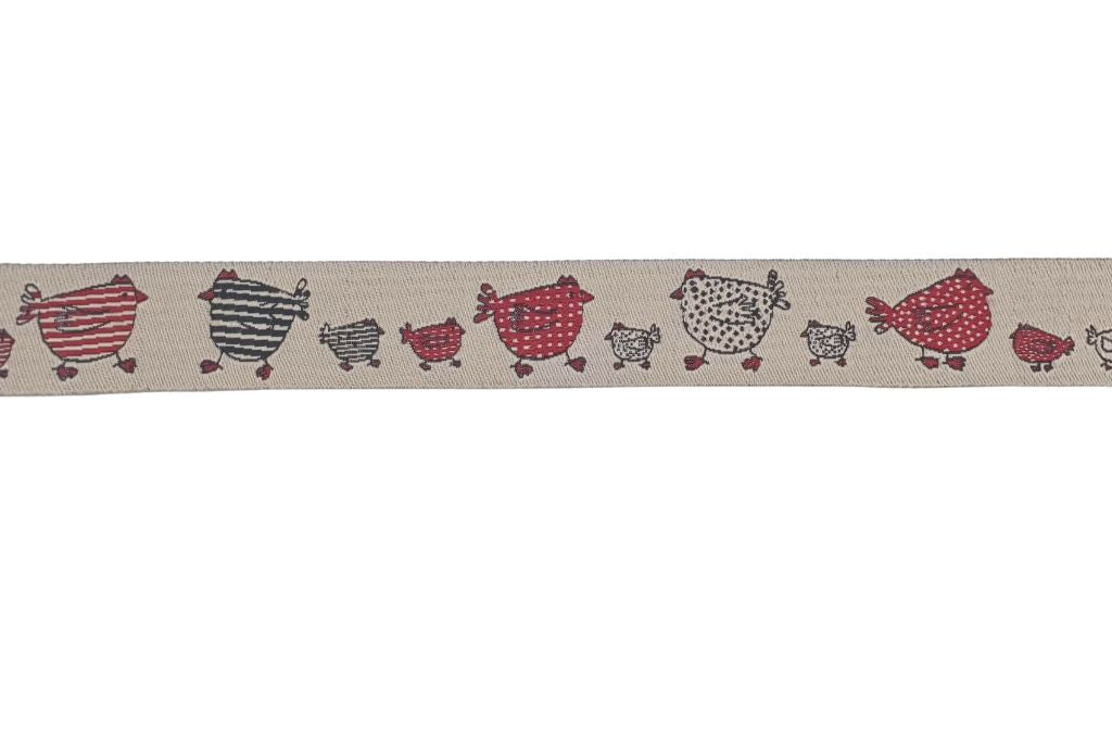 Webband "Hühner", beige, 0,5 m