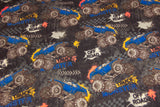 Alpenfleece mit Monstertrucks, schwarz, 0,5 m