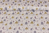 Baumwollwebware Weihnachtsbäume, weiß, gold, 0,5 m