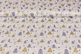 Baumwollwebware Weihnachtsbäume, weiß, gold, 0,5 m