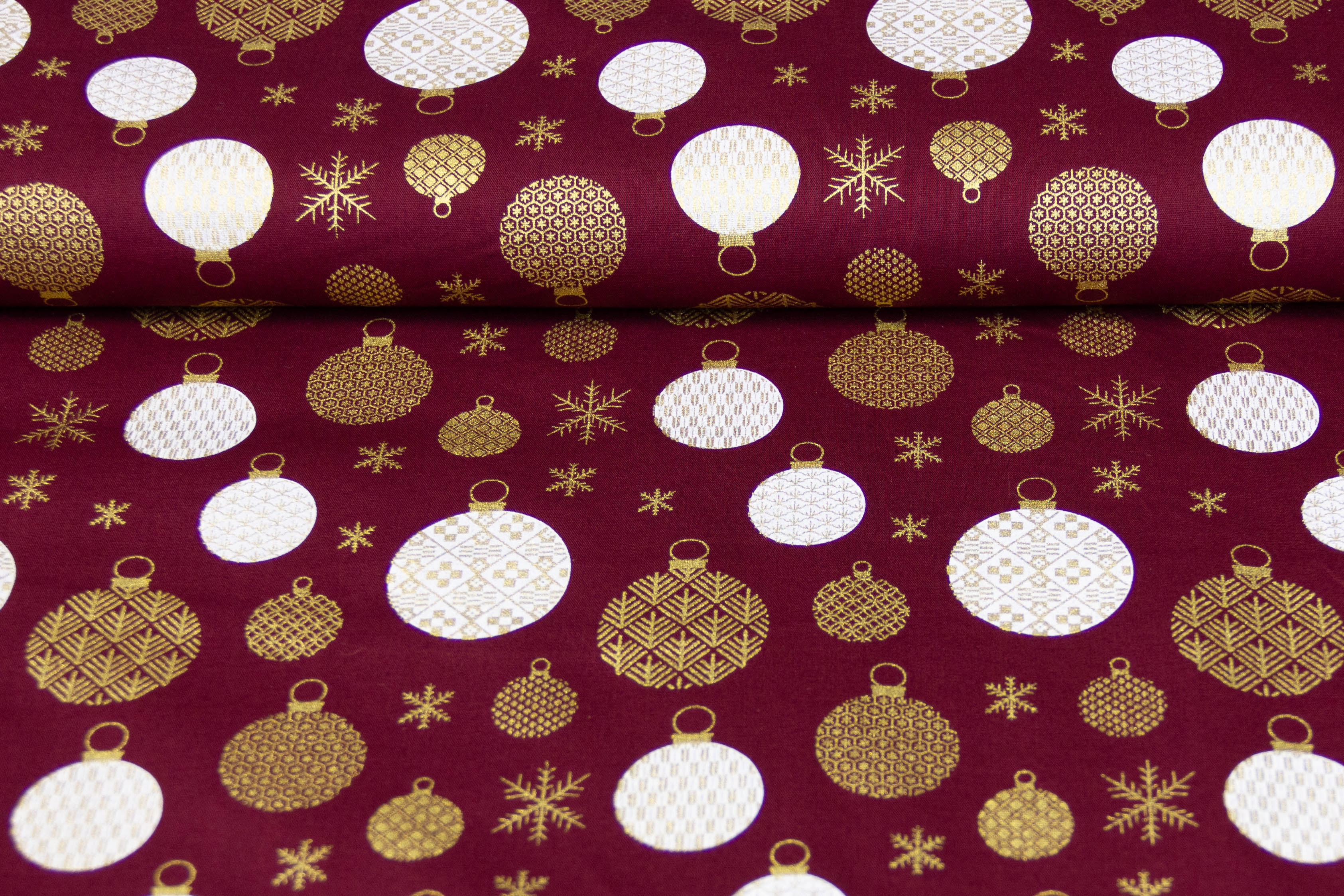 Baumwollwebware Weihnachtskugeln, weinrot, gold, 0,5 m