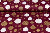 Baumwollwebware Weihnachtskugeln, weinrot, gold, 0,5 m