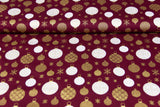 Baumwollwebware Weihnachtskugeln, weinrot, gold, 0,5 m