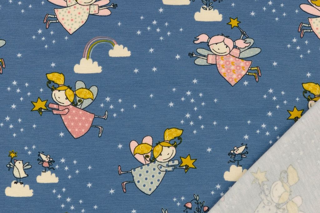 Organic Jersey mit Engeln, blau, 0,5 m