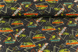 Stoffpaket French Terry + Bündchen, Jurassic King, Dinosaurier, schwarz