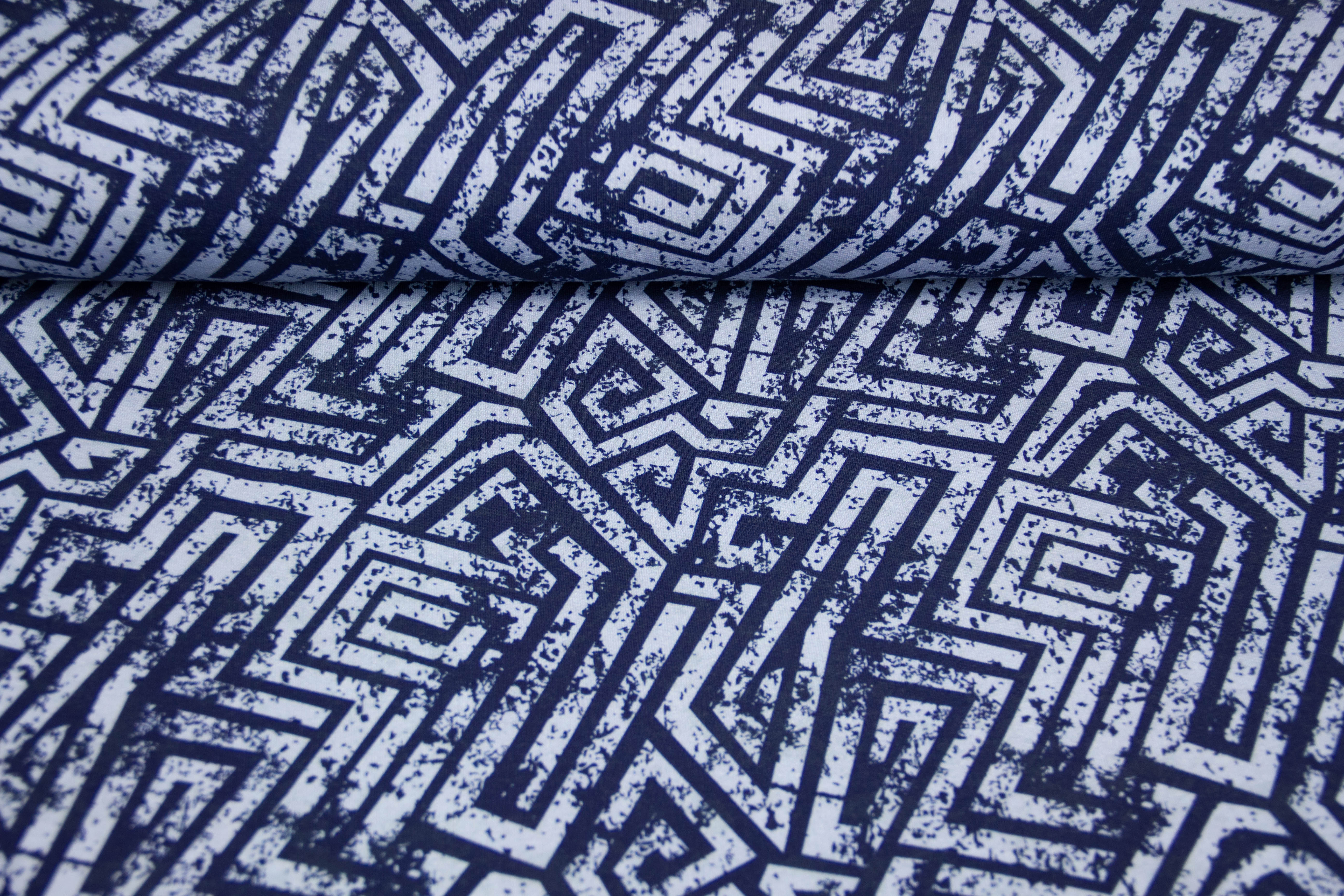 French Terry "Labyrinth", abstrakt, blau 0,5 m