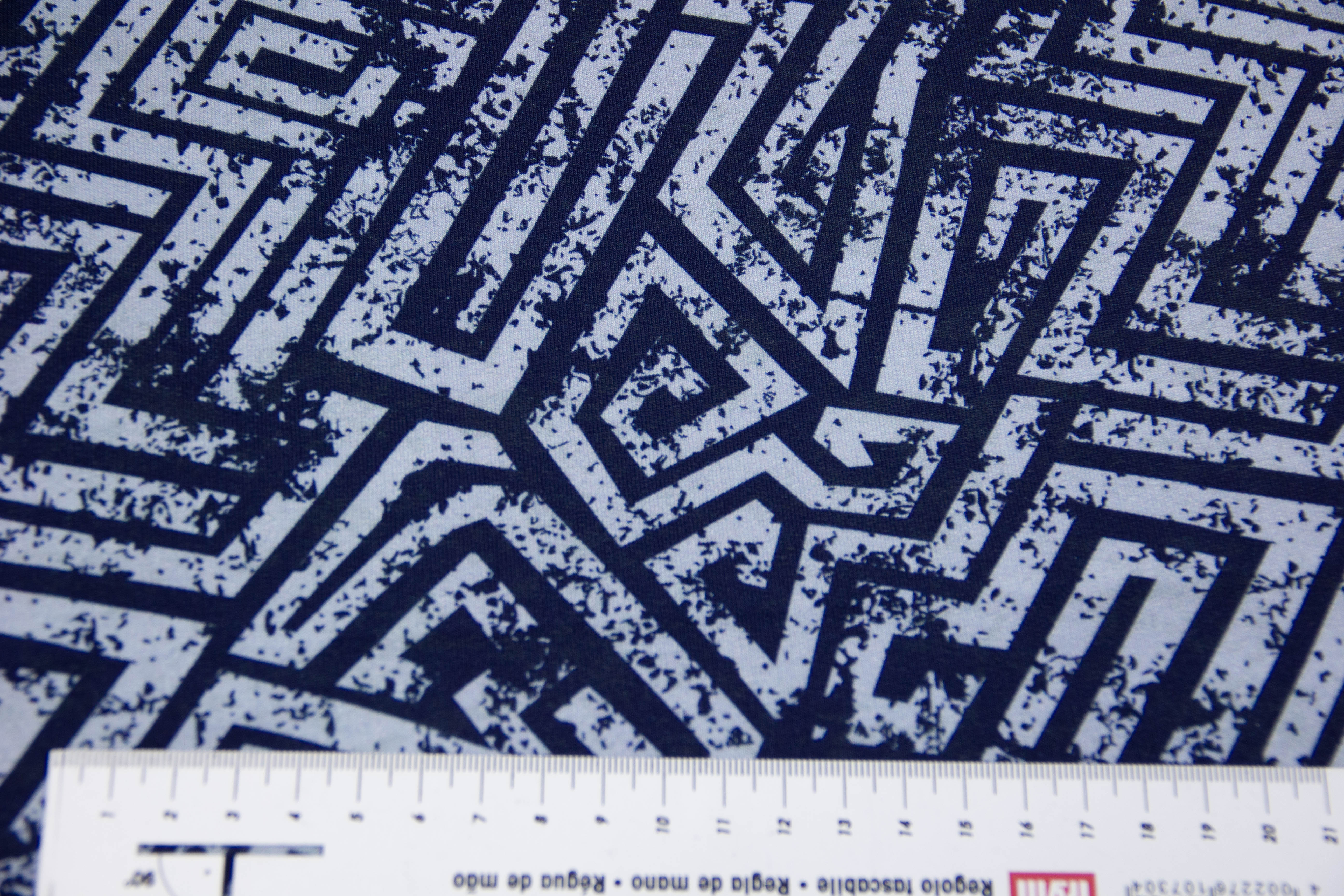 French Terry "Labyrinth", abstrakt, blau 0,5 m