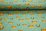 Stoffpaket French Terry mit Tigern, smaragd, senfgelb