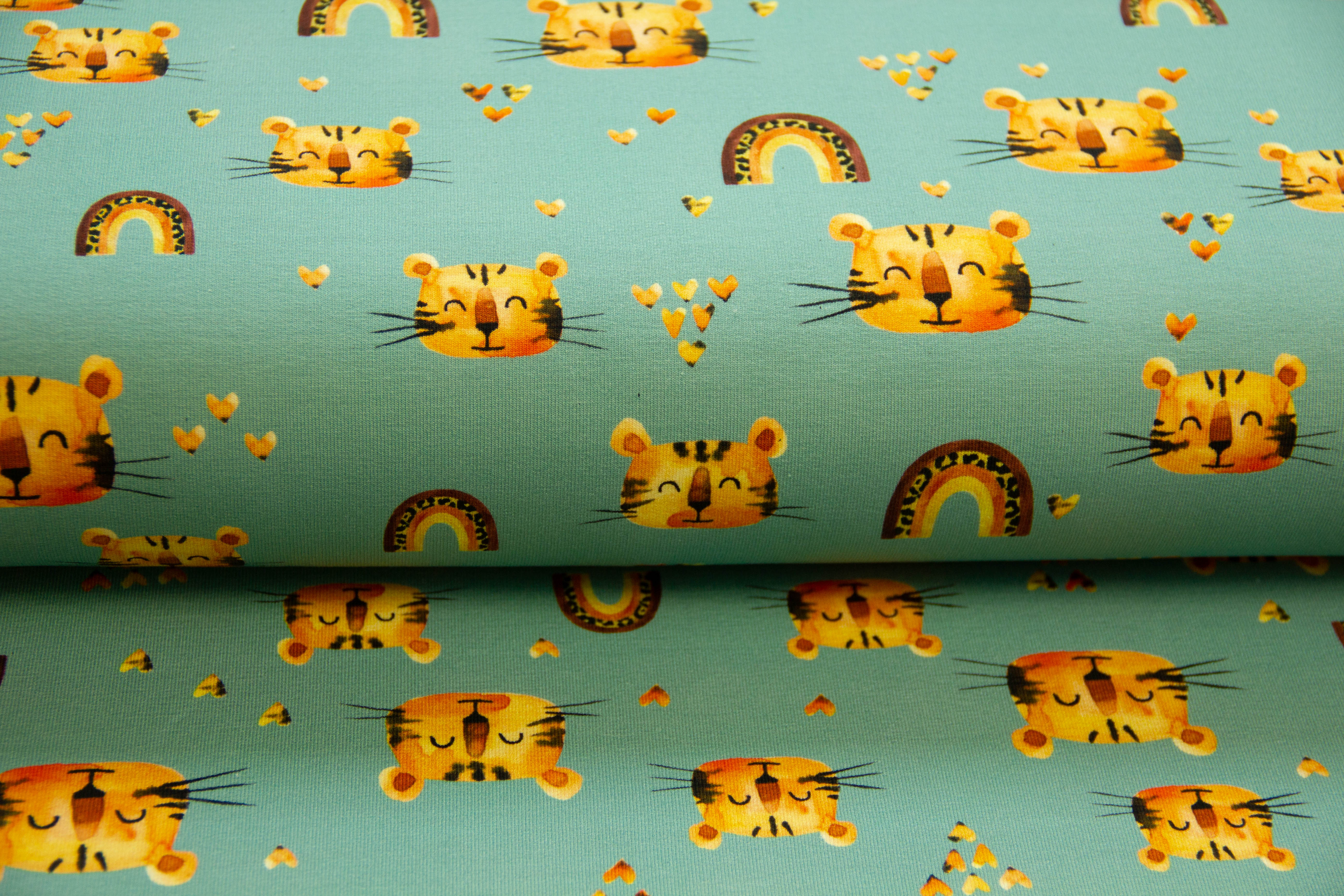 French Terry mit Tigern, smaragd, 0,5 m