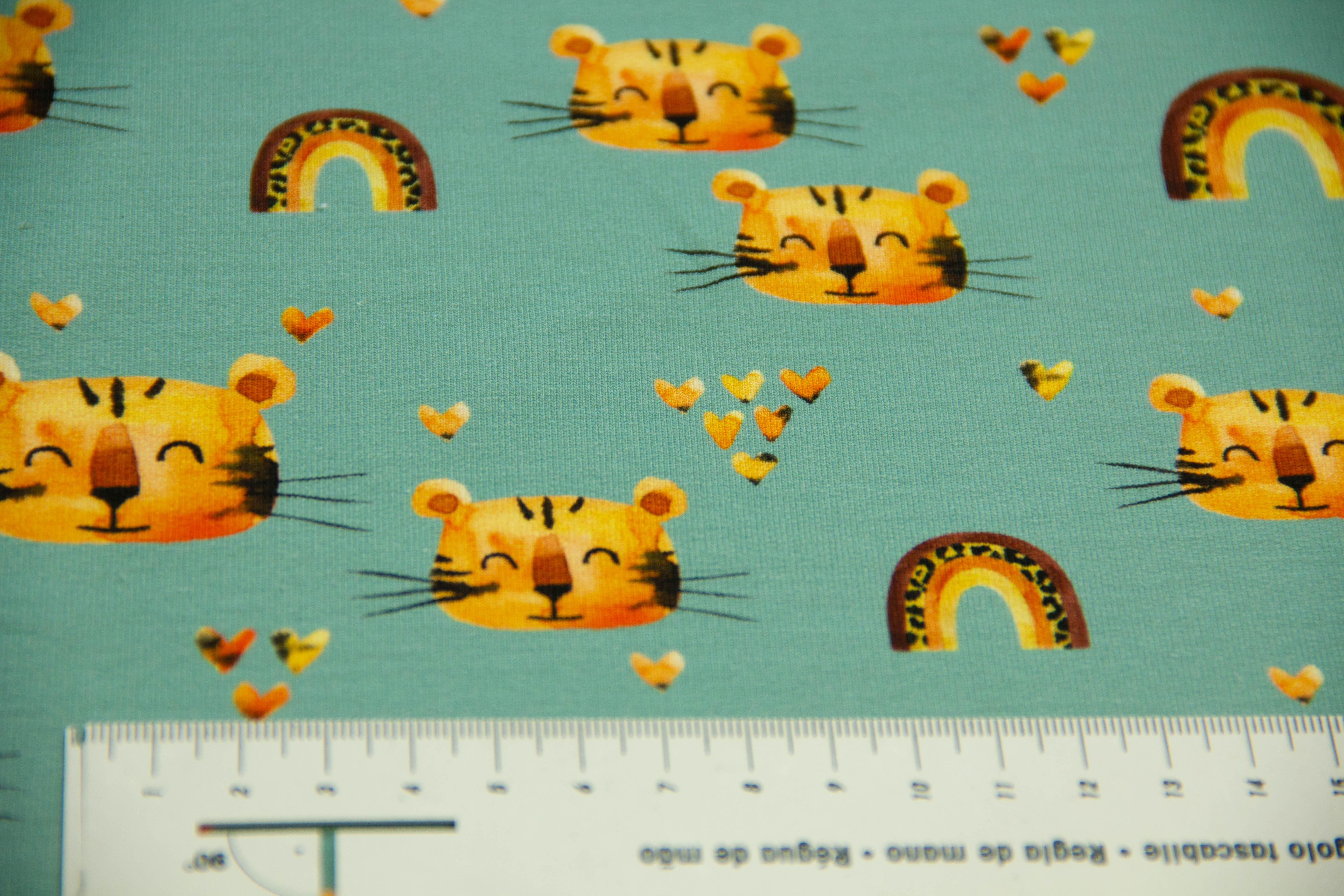 French Terry mit Tigern, smaragd, 0,5 m