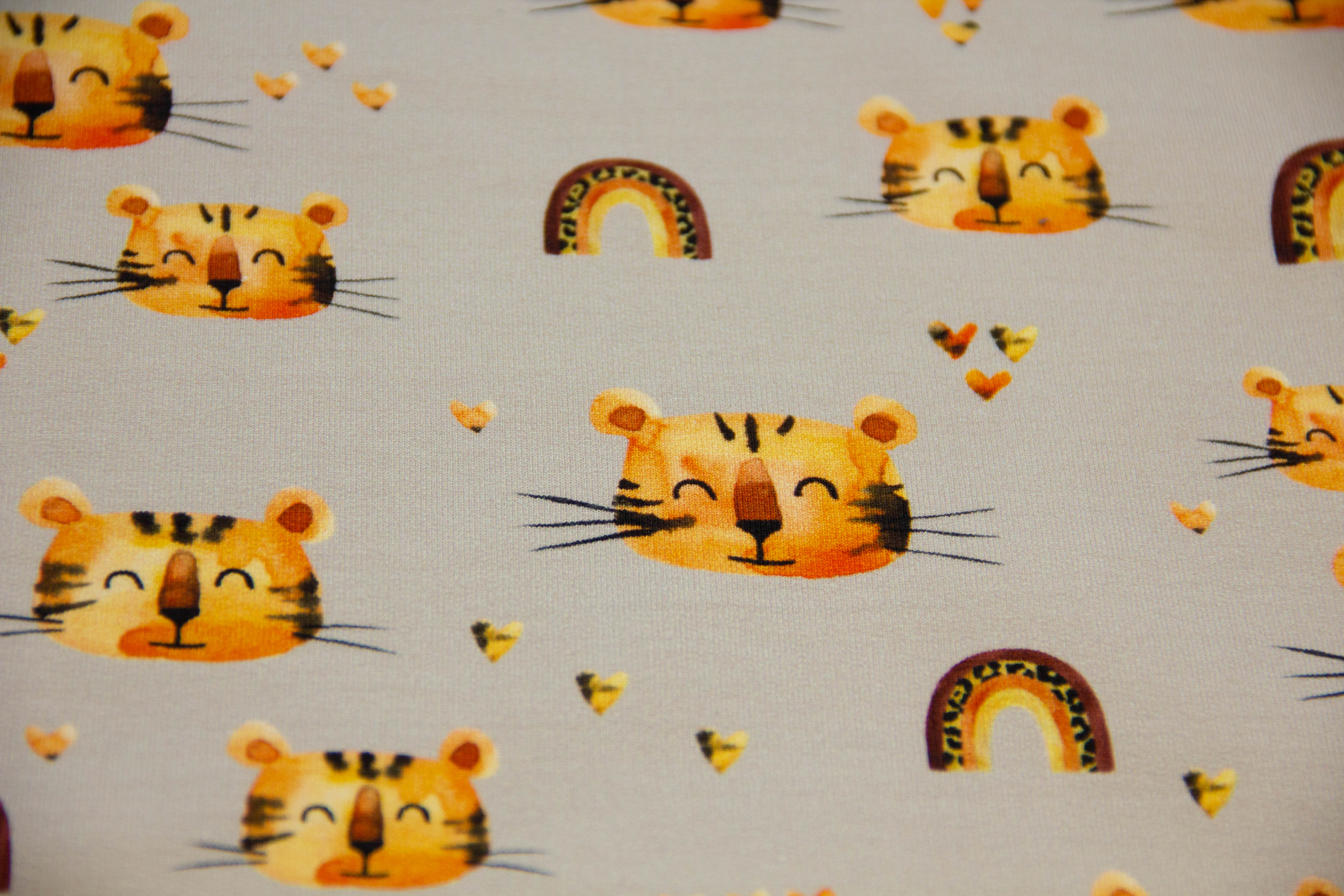 French Terry mit Tigern, taupe, 0,5 m