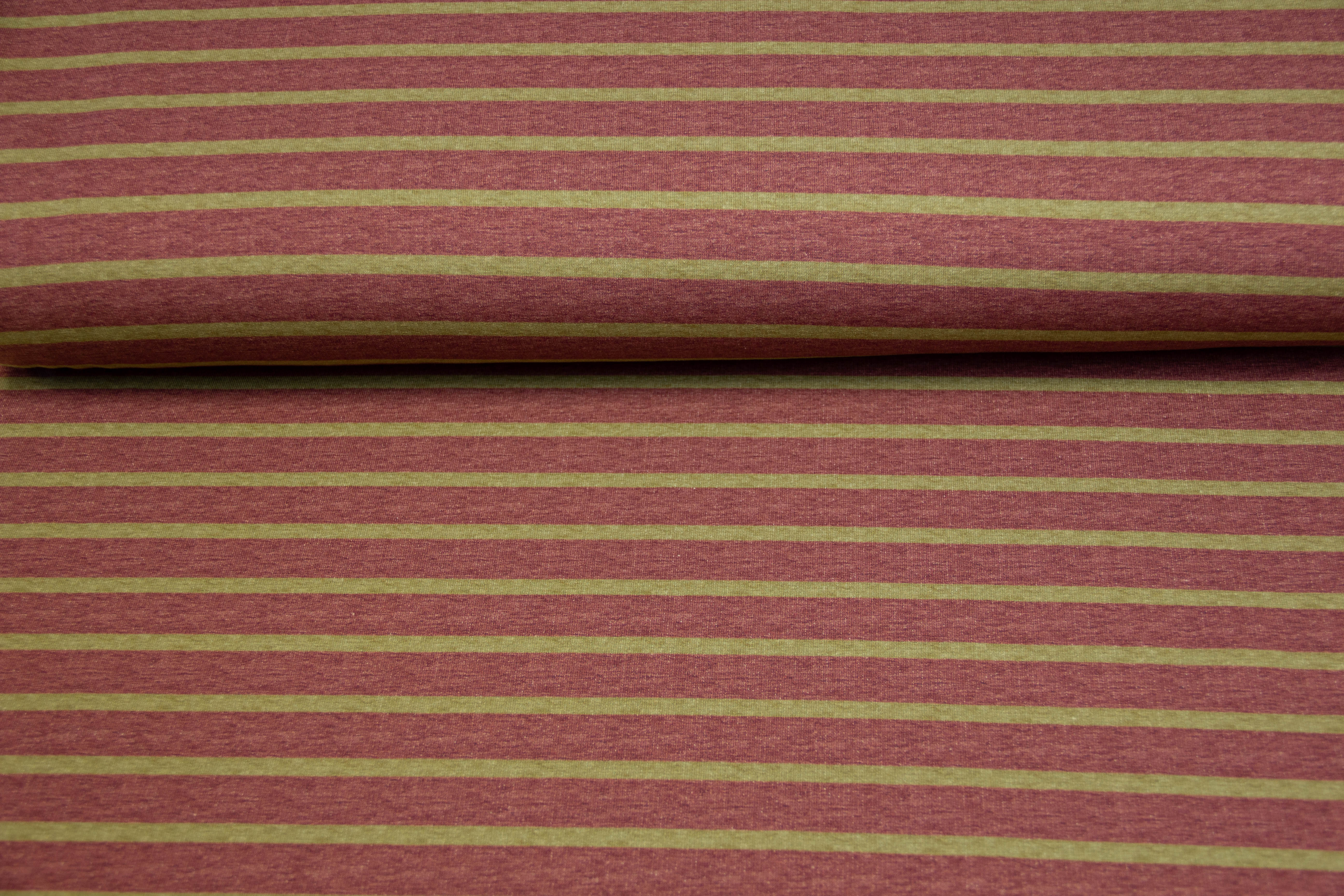 Restmenge 30 cm French Terry mit Streifen, weinrot, ocker