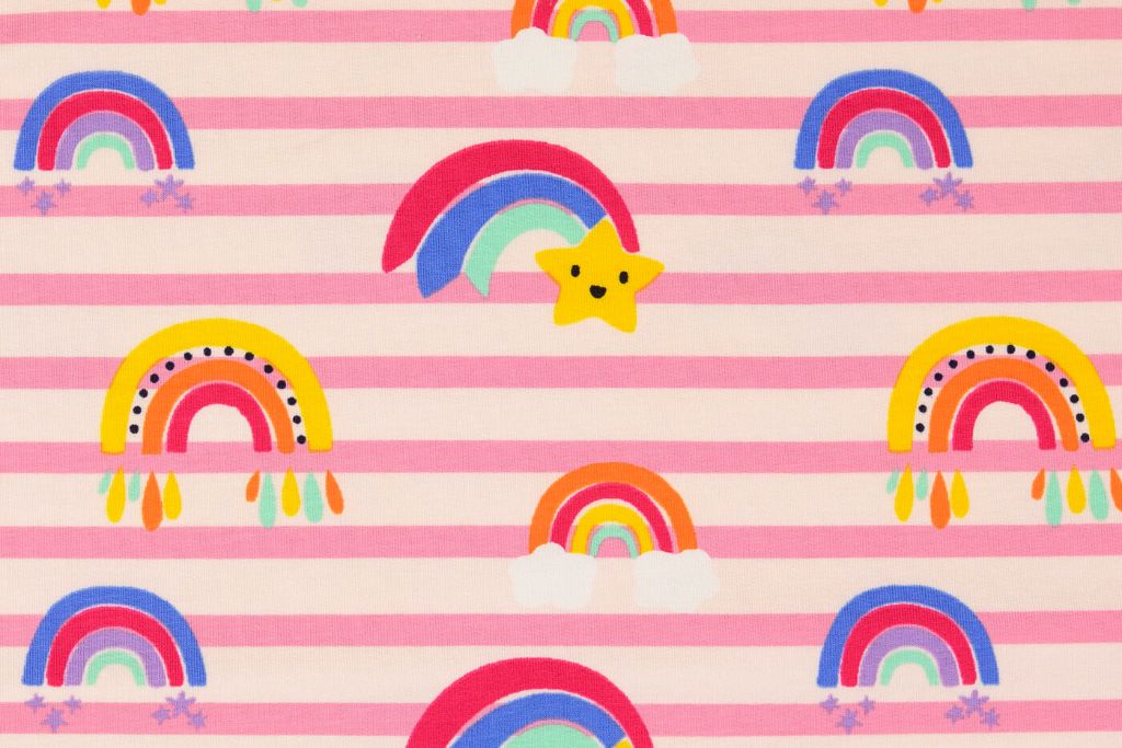 French Terry gestreift mit Regenbogen, rosa, 0,5 m