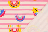 French Terry gestreift mit Regenbogen, rosa, 0,5 m