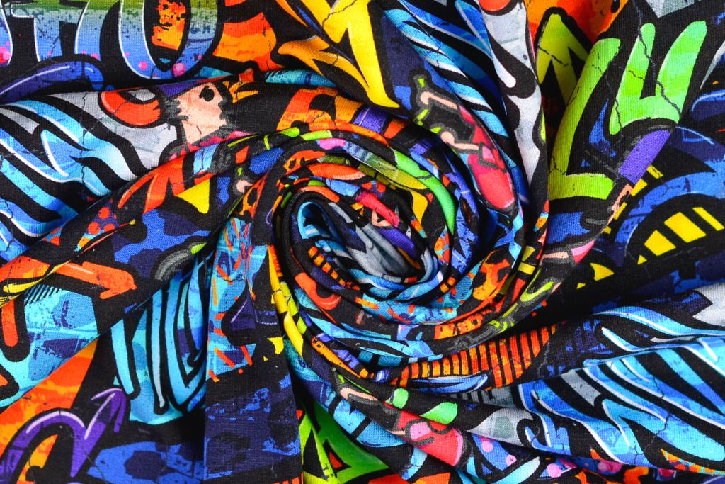 French Terry mit Graffiti, blau, 0,5 m
