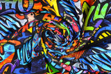 French Terry mit Graffiti, blau, 0,5 m