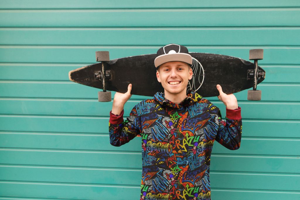 French Terry mit Graffiti, blau, 0,5 m
